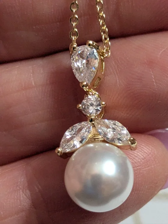 Gold Pearl Pendant Necklace with Crystal Accents R22126-01 - Picture 4 of 7